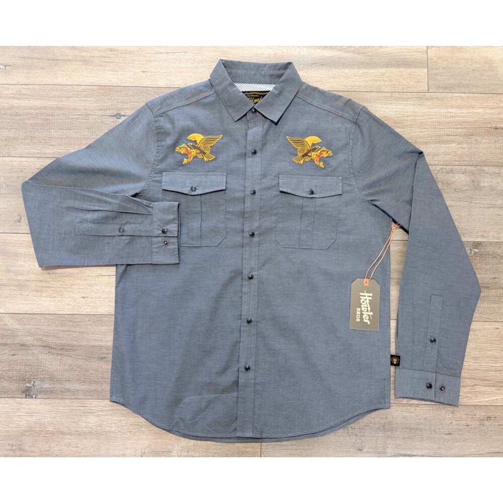 Howler Brothers Gaucho Snapshirt Osprey Prey Charcoal Gray Mens L NWT Collector